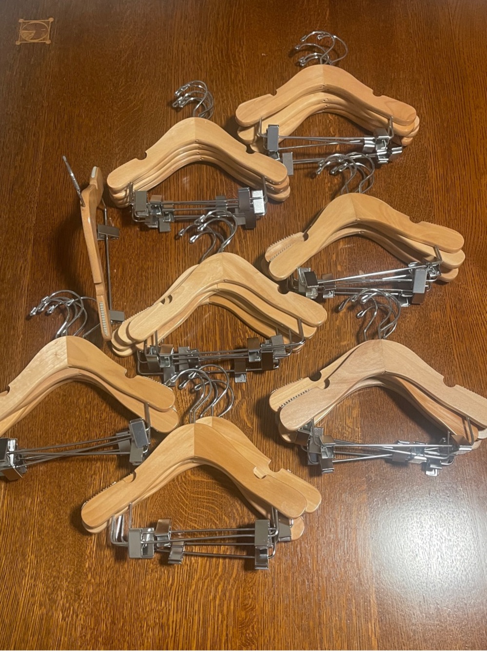 Container Store Set of Wooden Baby/ToddleHangers with Metal Clips - Natural Wood